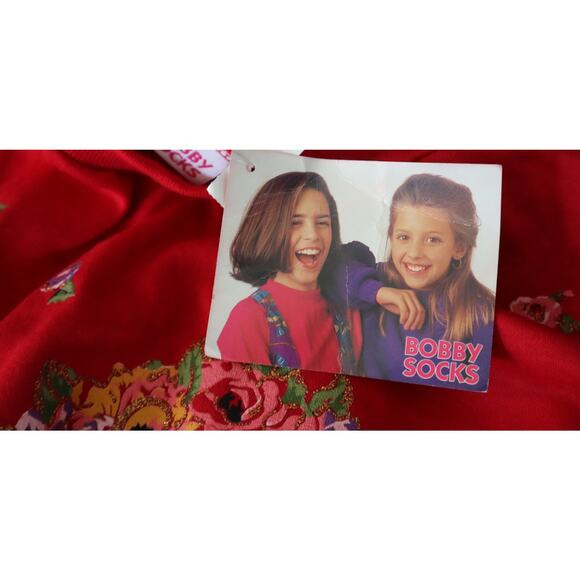 NWT Vintage 80s 90s Red TShirt Floral Glitter Deadstock Bobby Socks Small Medium - Picture 7 of 9